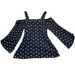 Cable & Gauge Black Polka Dot Cold Shoulder Top